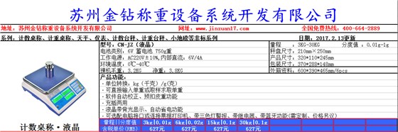 2017年金鉆電子秤批發(fā)價格表