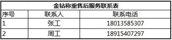 金鉆稱(chēng)重售后服務(wù)聯(lián)系表